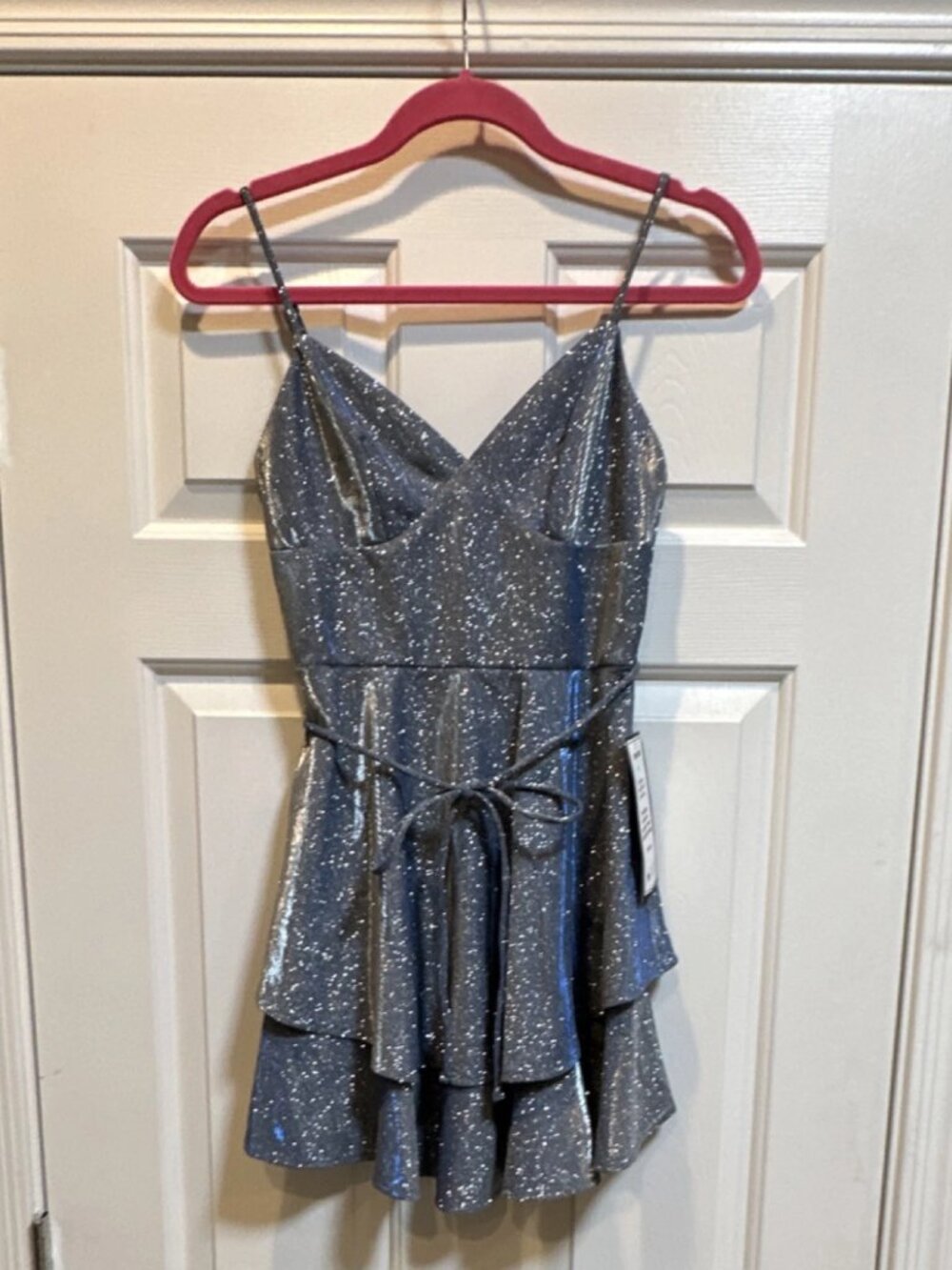B. Darlin Fit & Flare Blue Silver Glitter Party Dress